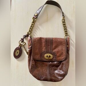 FOSSIL vintage brown leather boho purse